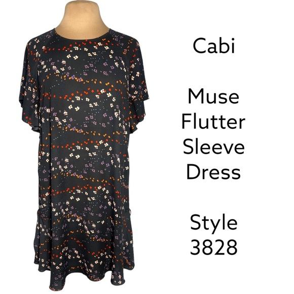 Cabi muse flutter sleeve floral dress style 3828 size Medium gray multicolor - Picture 4 of 10